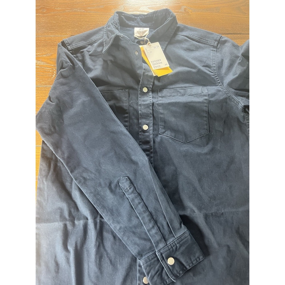 H&M Studio A/W 2016 Shirt Shacket Mens XS Blue Long Sleeve Snap Button Up Pocket